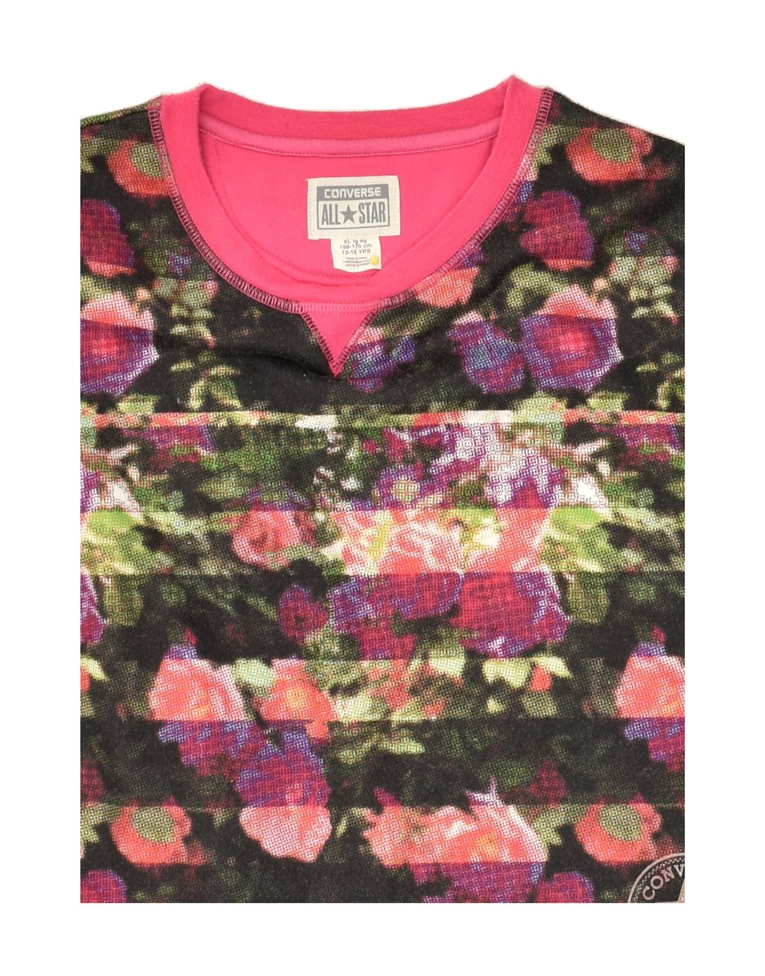 CONVERSE Girls Sweatshirt Jumper 13-14 Years XL Pink Floral Cotton | Vintage Converse | Thrift | Second-Hand Converse | Used Clothing | Messina Hembry 