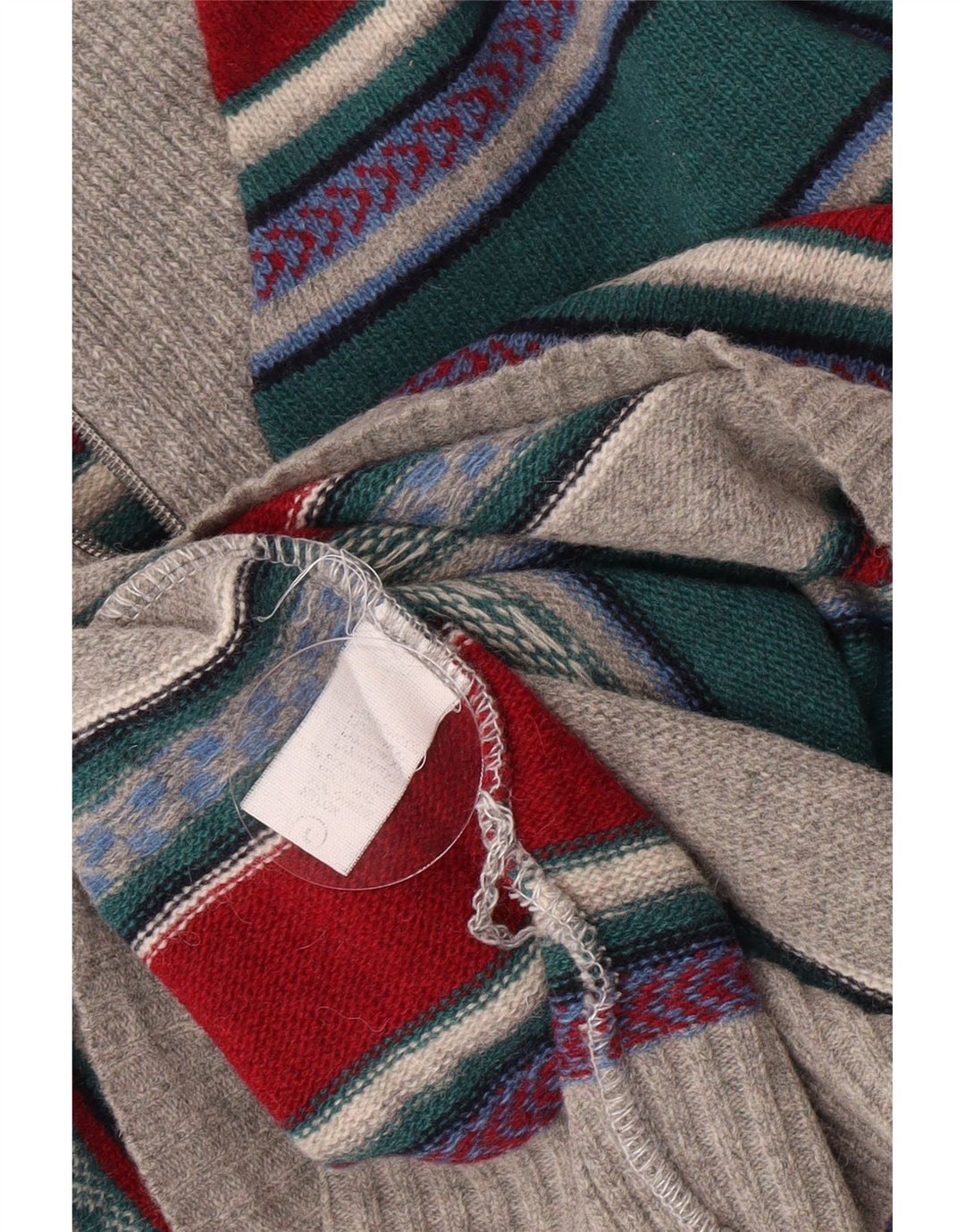 Vintage Mens Zip Neck Jumper Sweater Large Multicoloured Striped Lambswool