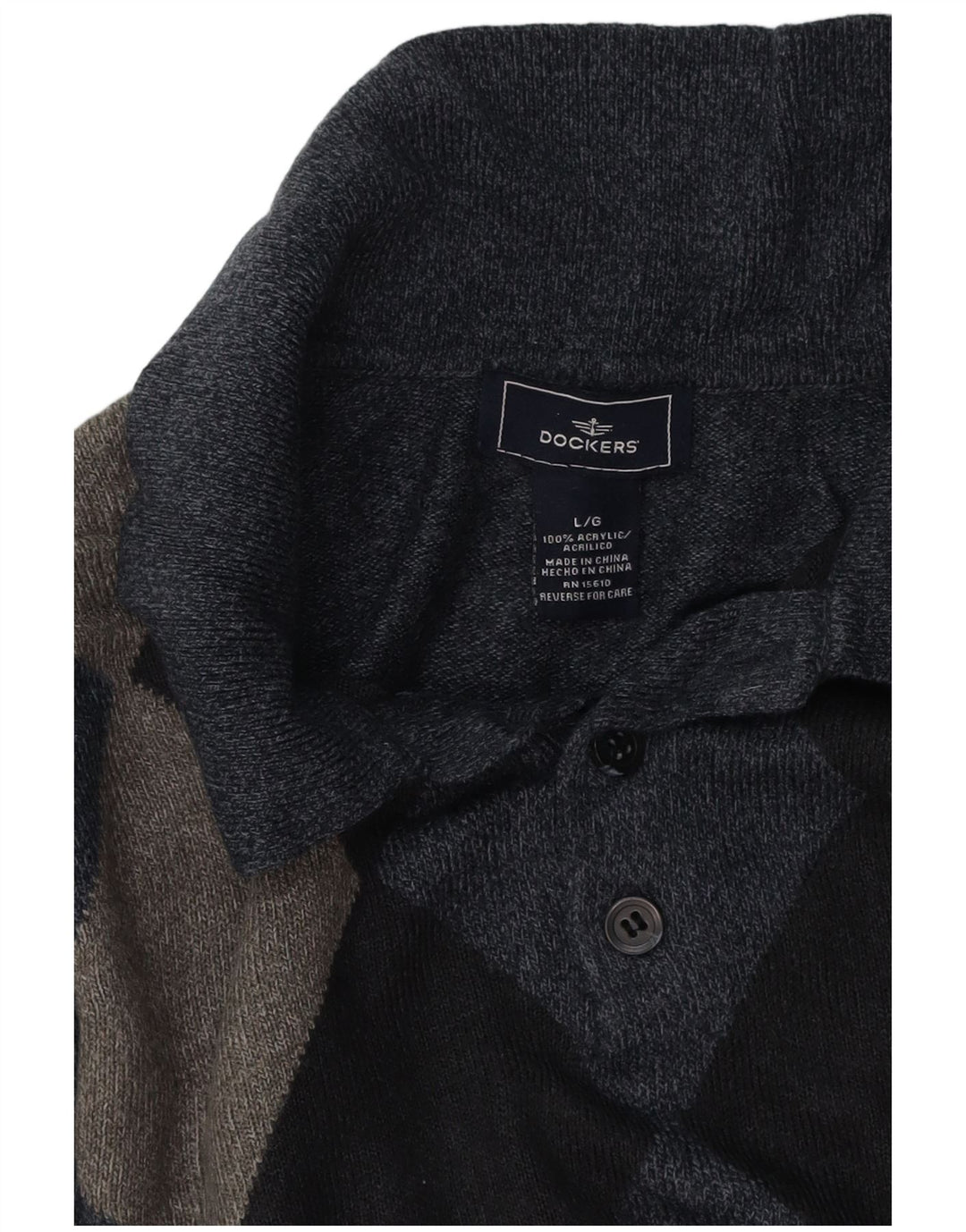 DOCKERS Maglione da uomo con collo alto, grande, blu navy, a rombi/diamante