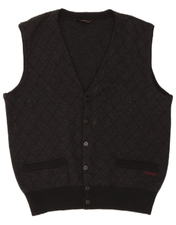 Paul & Shark Mens Sleeveless Cardigan Sweater Small Grey Argyle/Diamond