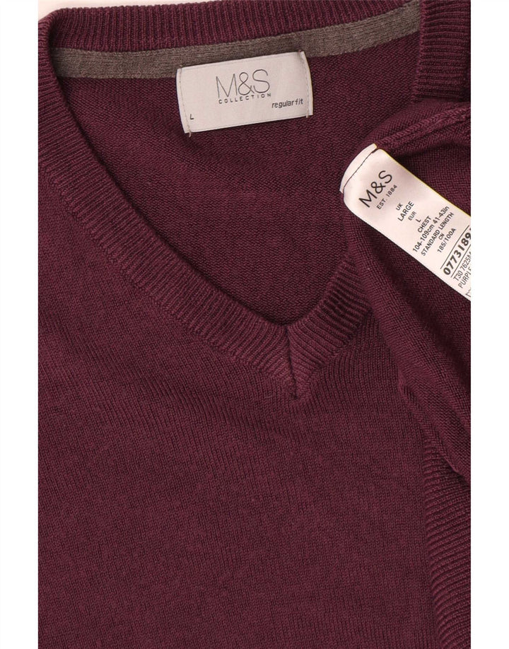 Marks & Spencer Mens Regular Fit V-Neck Jumper Sweater Large Burgundy