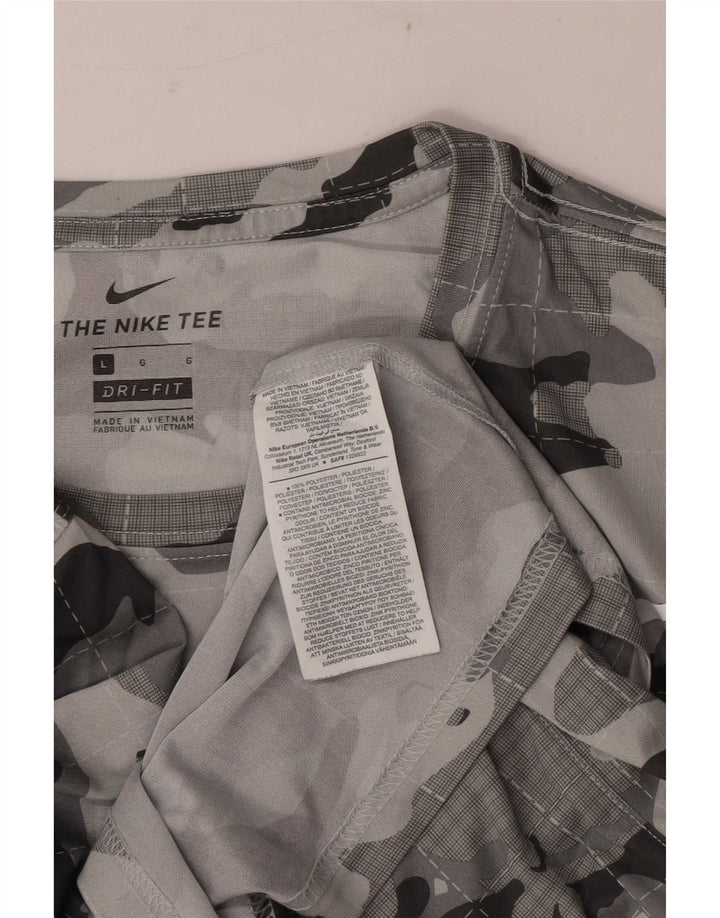 Nike Mens Dri Fit T-Shirt Top Large Grey Camouflage Polyester