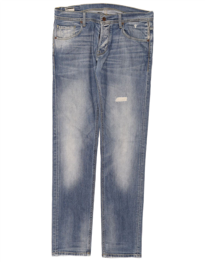 MELTIN' POT Mens Distressed Slim Jeans W32 L34 Blue Cotton