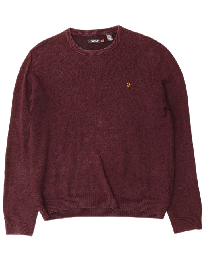 Farah Mens Crew Neck Jumper Sweater Medium Maroon Cotton