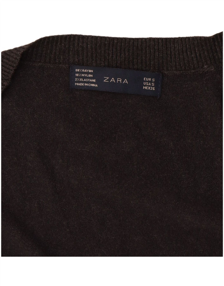ZARA Womens Longline Cardigan Sweater UK 10 Small Grey Rayon