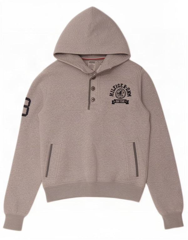 Tommy Hilfiger Herre Grafisk Button Neck Hættetrøje Jumper Small Grey Flecked