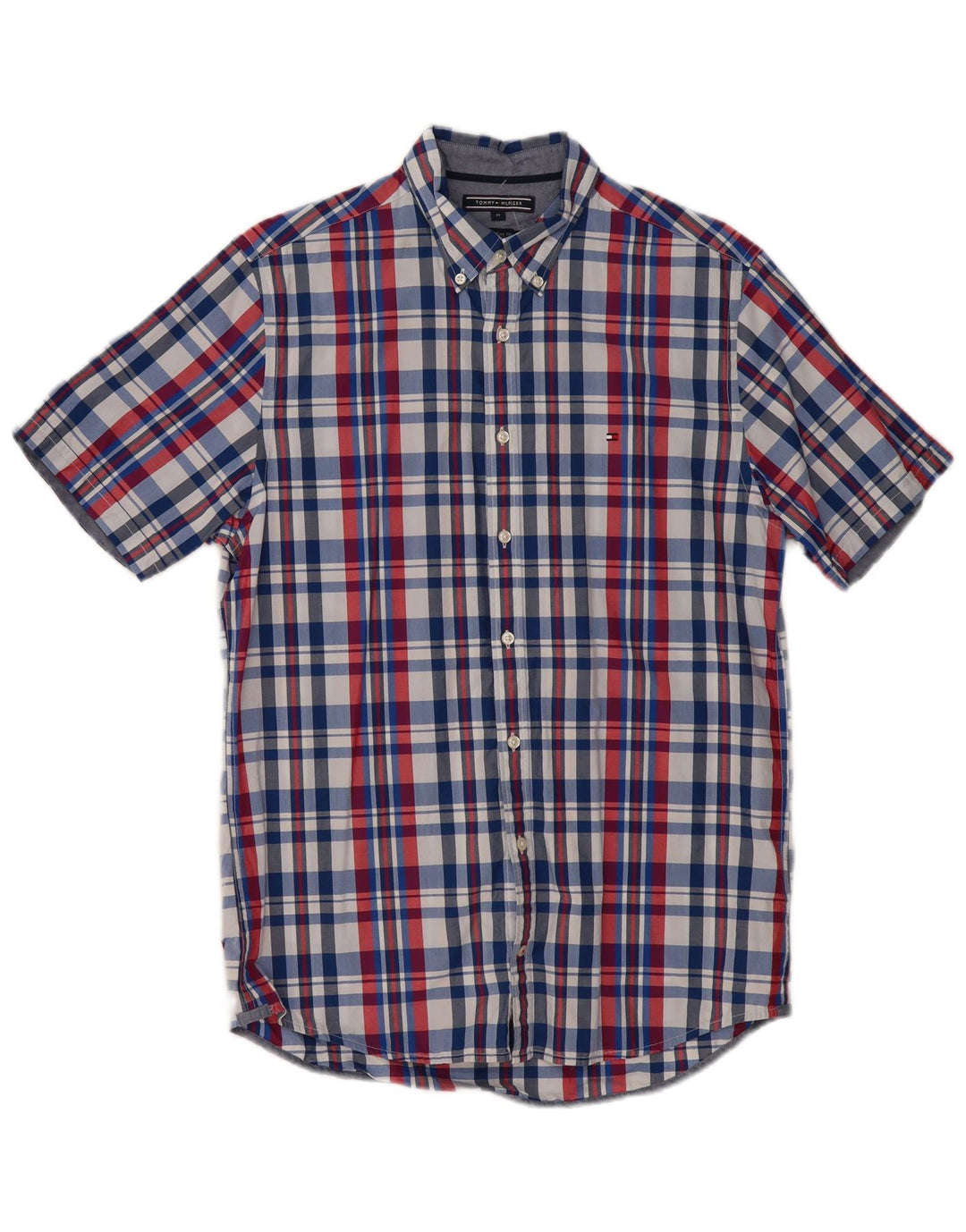 TOMMY HILFIGER Mens New York Fit Short Sleeve Shirt Medium Blue Check