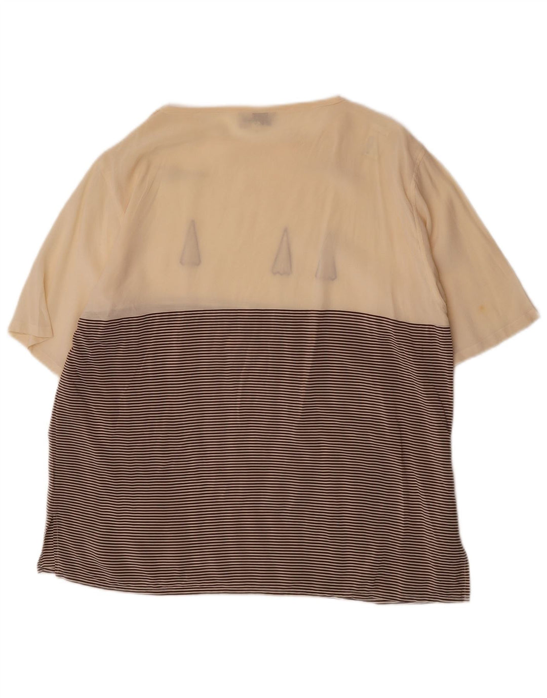 Les Copains Womens See Through Blouse Top UK 16 Large Beige Striped Silk