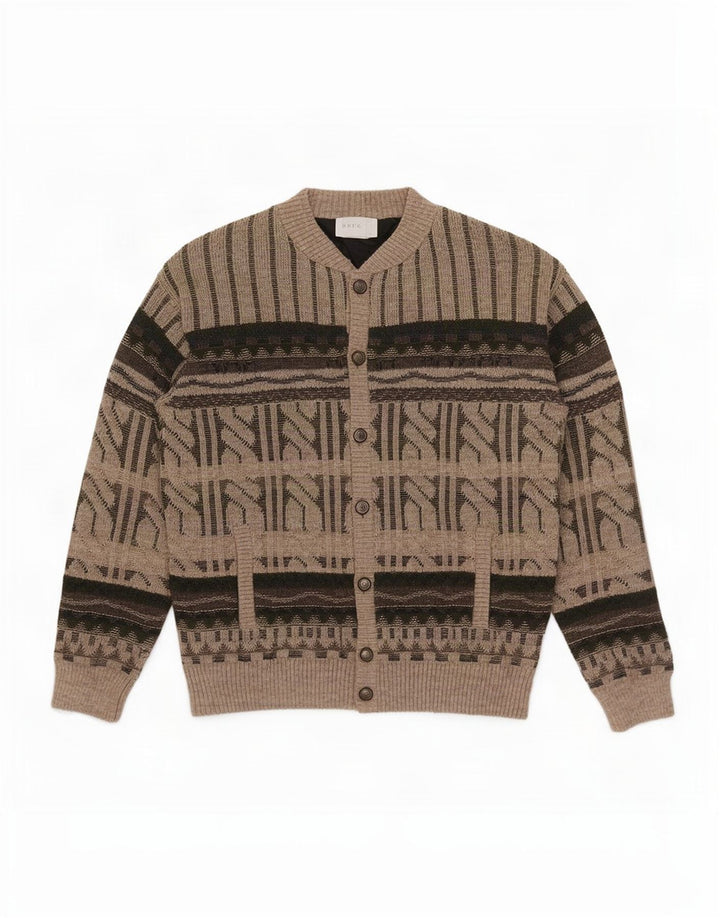 Sweter męski w stylu vintage IT 52, duży, brązowy, geometryczny, wełniany