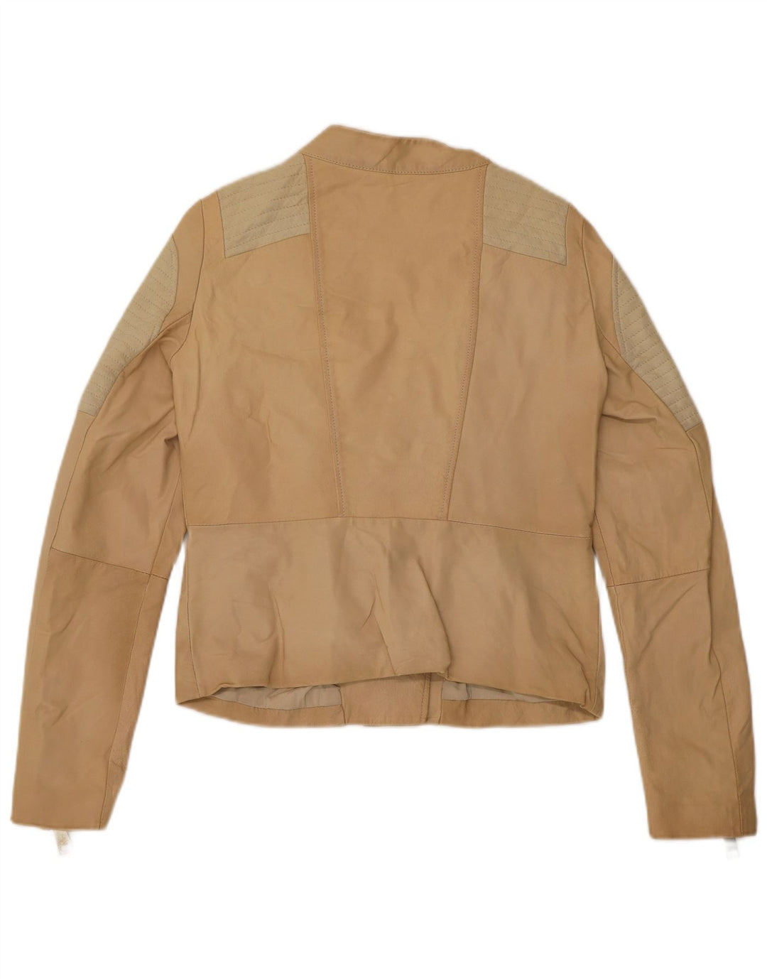 Liu Jo Womens Crop Biker Jacket IT 42 Medium Beige Colourblock Leather