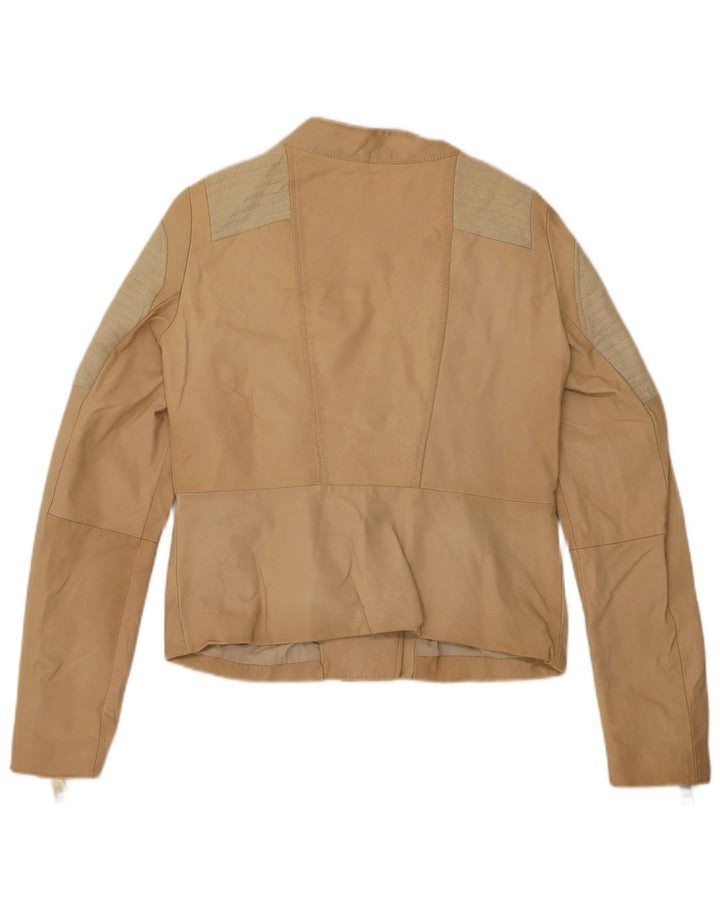 Liu Jo Womens Crop Biker Jacket IT 42 Medium Beige Colourblock Leather