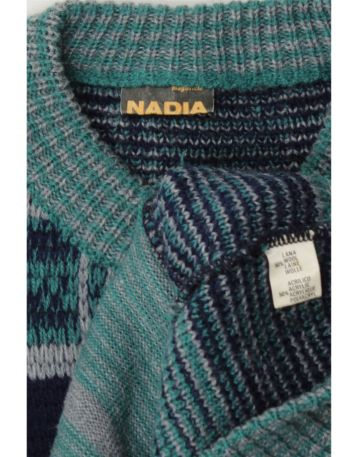 Nadia Mens Cardigan Sweater Large Navy Blue Check Wool