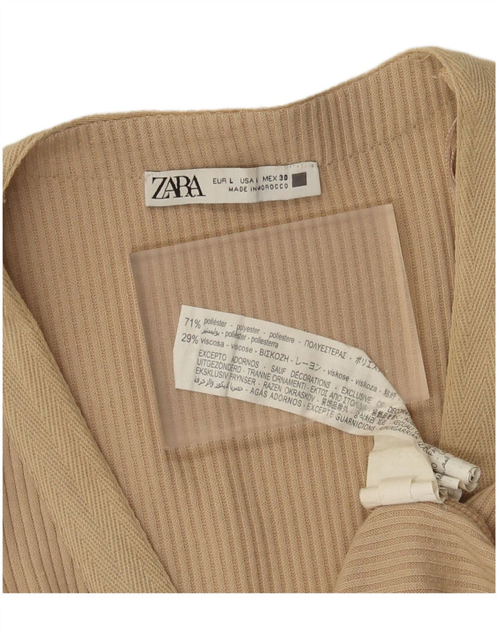 Zara Dame ærmeløs Maxikjole UK 16 Large Beige Polyester