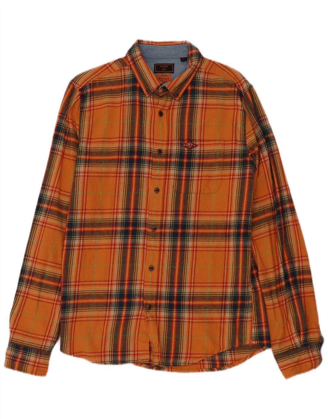 Superdry Flanelskjorte til mænd Medium Orange Plaid Bomuld