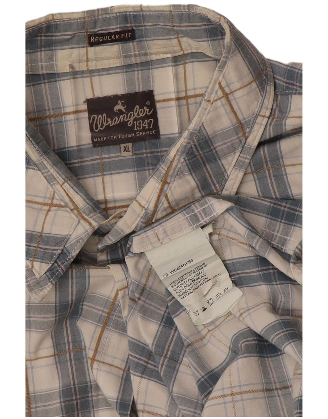WRANGLER Mens Regular Fit Short Sleeve Shirt XL Grey Check Cotton