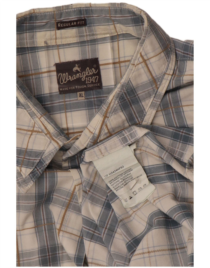 WRANGLER Mens Regular Fit Short Sleeve Shirt XL Grey Check Cotton