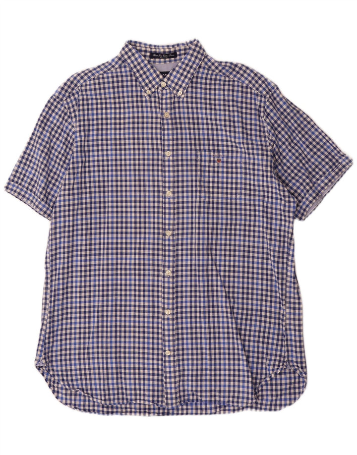 Gant Mens Short Sleeve Regular Fit Shirt XL Blue Gingham Cotton