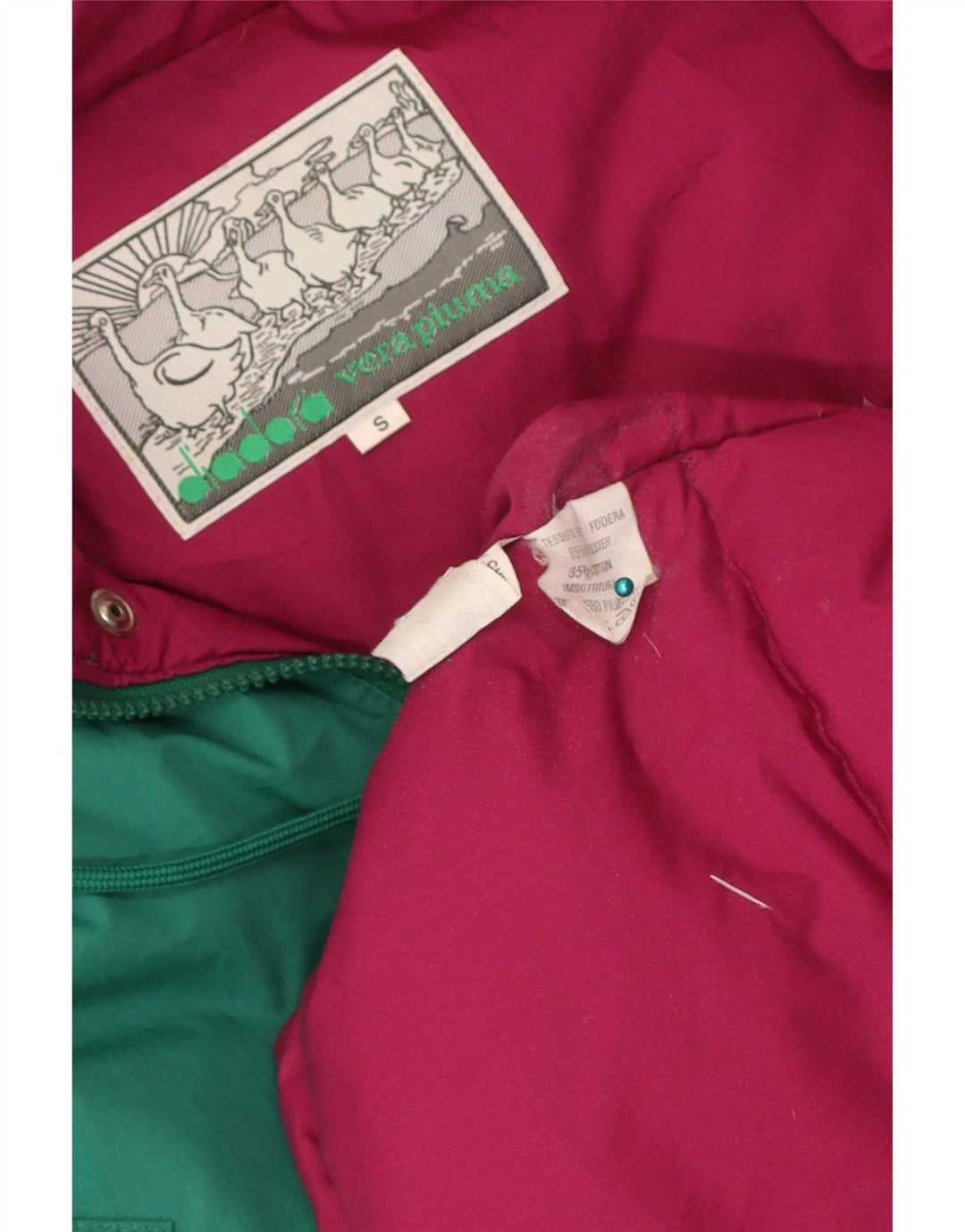 Diadora Mens Hooded Padded Jacket UK 36 Small Green Colourblock Polyester