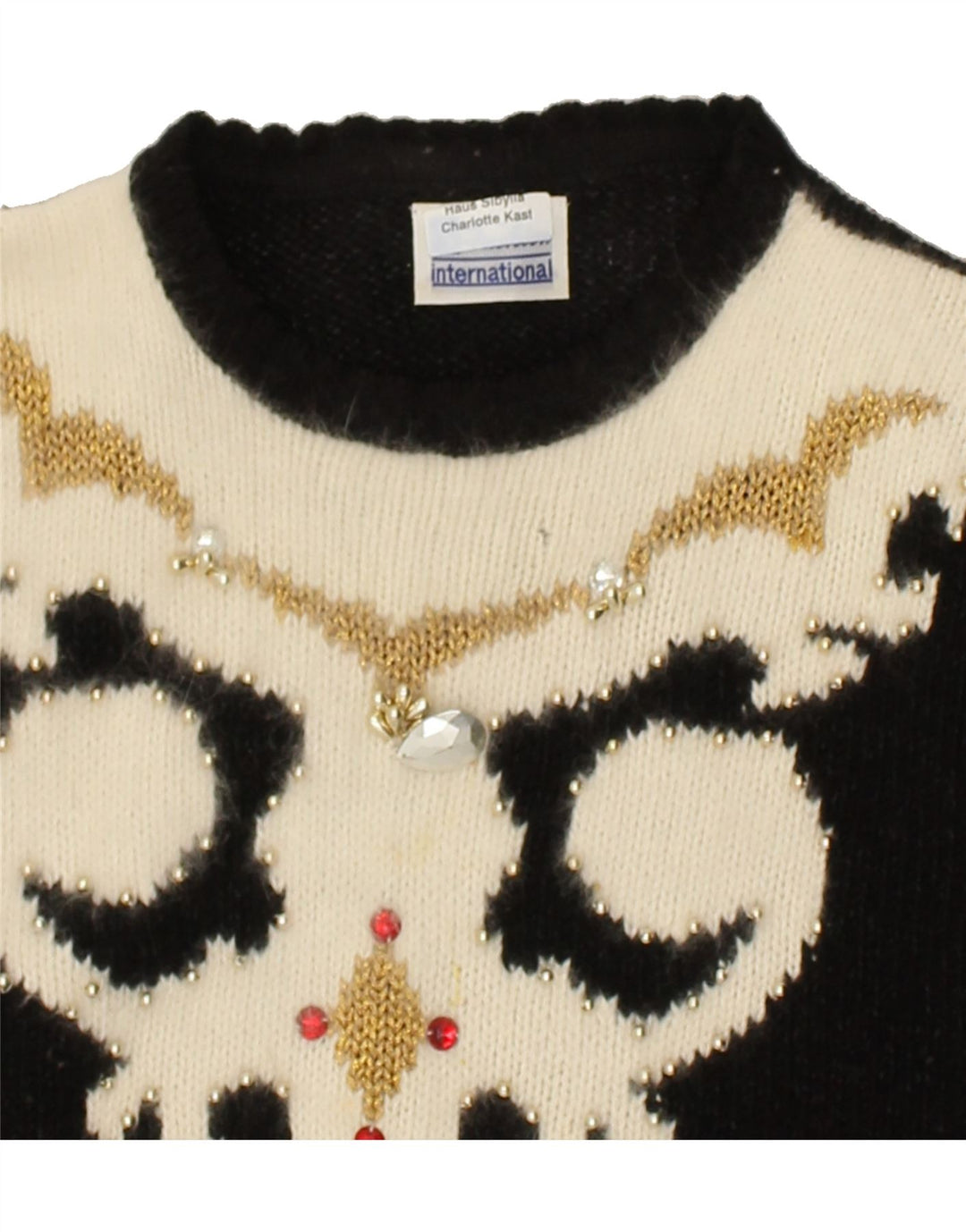 INTERNATIONAL Womens Crew Neck Jumper Sweater UK 16 Large Black Floral | Vintage International | Thrift | Second-Hand International | Used Clothing | Messina Hembry 
