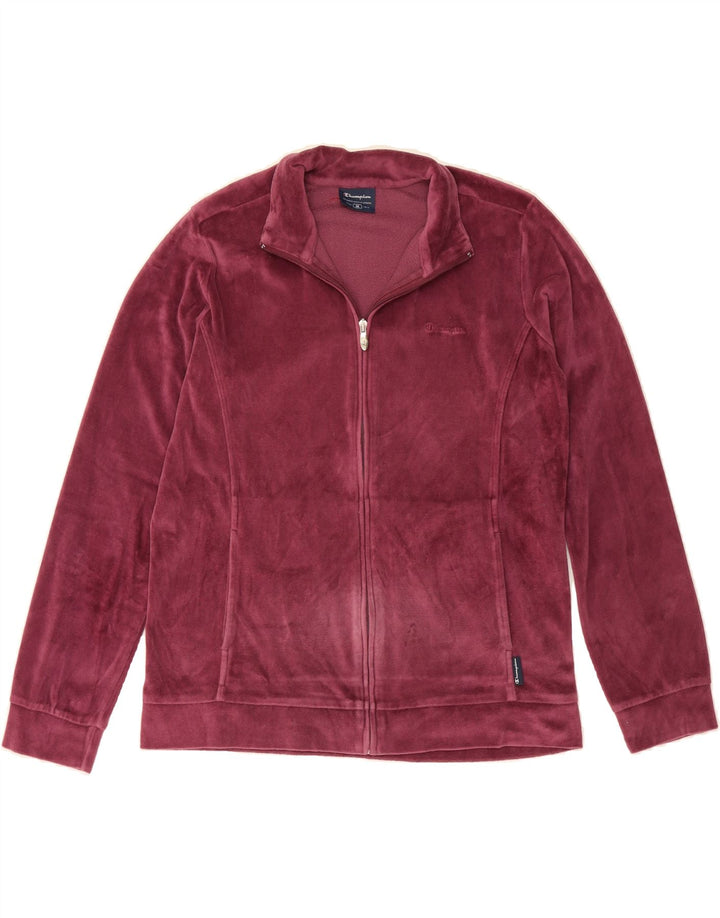 CHAMPION Womens Velour Tracksuit Top Jacket UK 14 Medium Burgundy Vintage Champion and Second-Hand Champion from Messina Hembry 