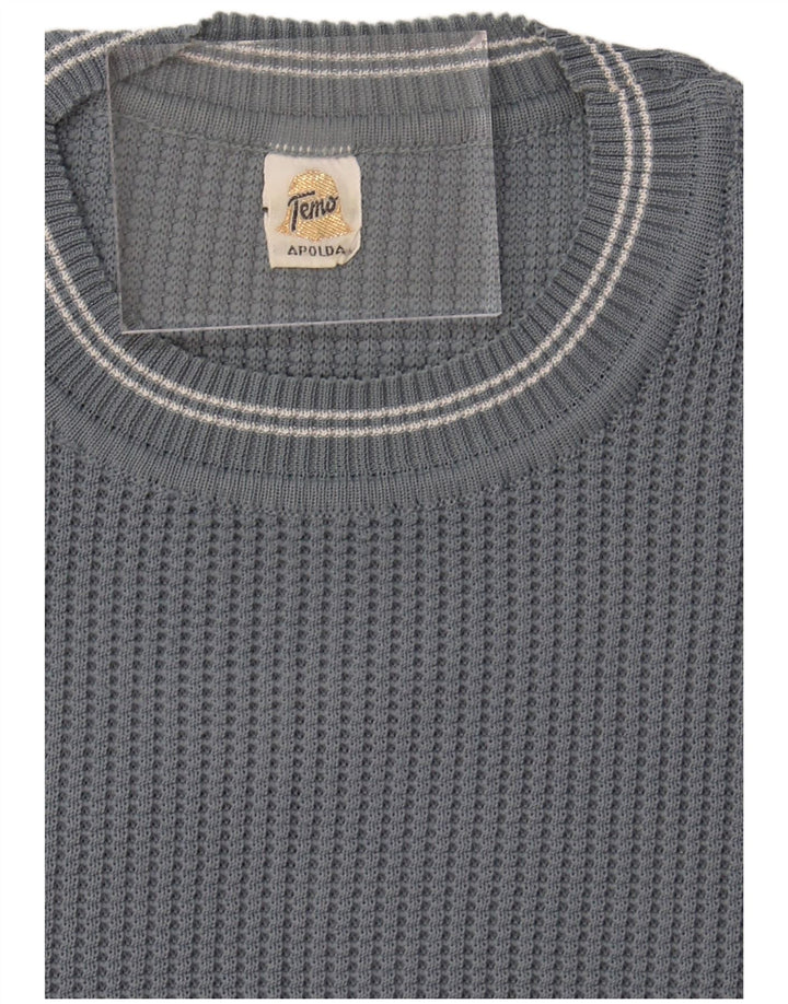 VINTAGE Mens Short Sleeve Crew Neck Jumper Sweater IT 50 Medium Blue