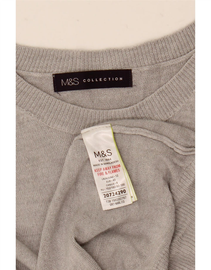Marks & Spencer Dame Boat Neck Jumper Sweater UK 12 Medium Grå Akryl