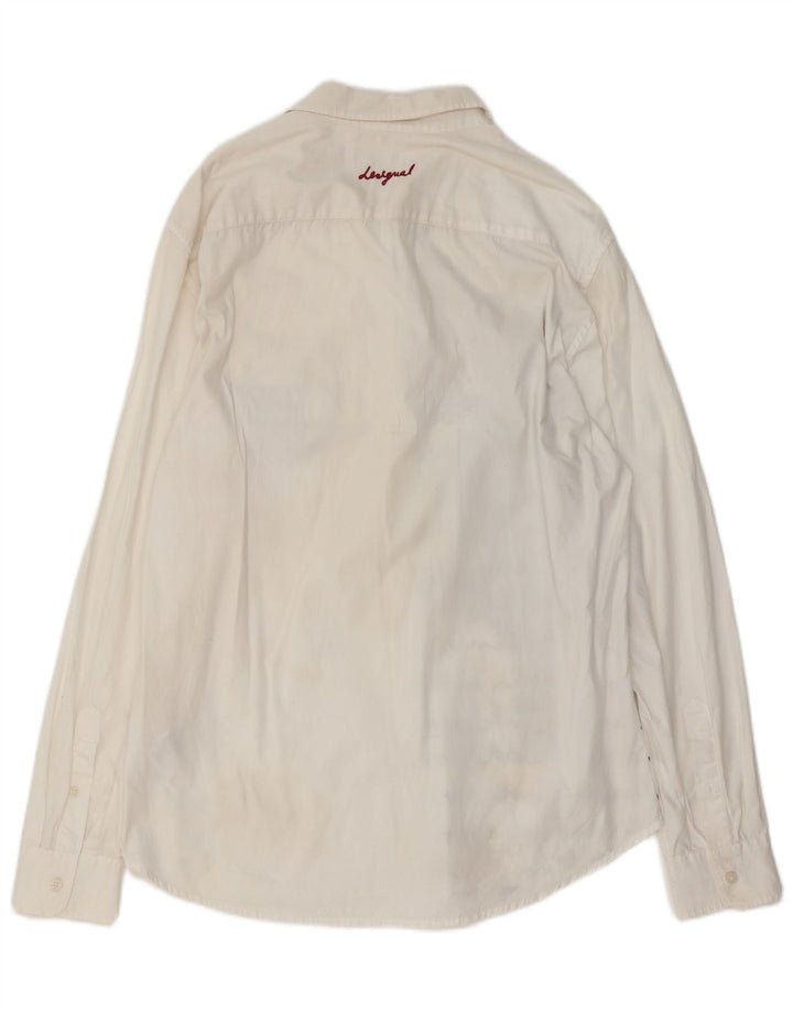 DESIGUAL Mens Graphic Regular Fit Shirt Large White Cotton