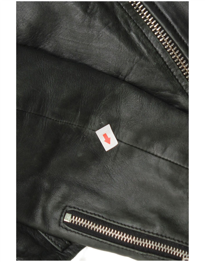 Zara Womens Crop Leather Biker Jacket UK 12 Medium Black