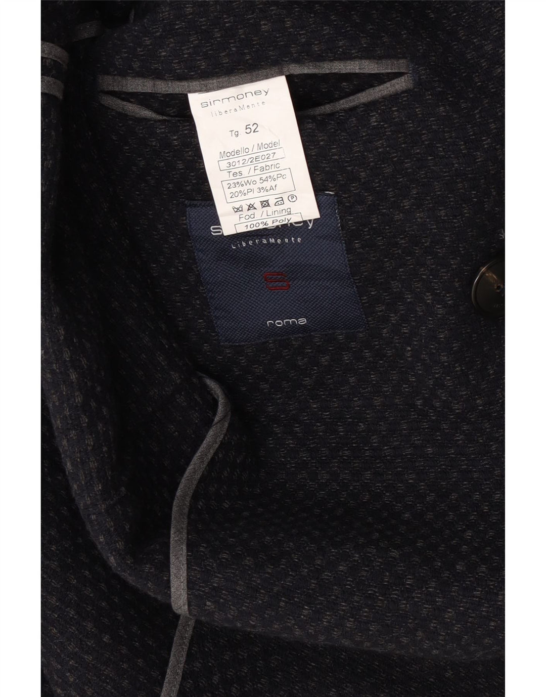 Sirmoney Mens Double Breasted Blazer Jacket IT 52 XL Navy Blue Spotted Wool