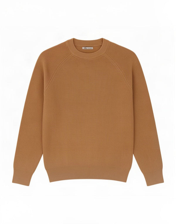 Maglione maglione girocollo da uomo Zara in cotone beige medio