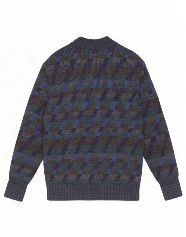Vintage Mens Cardigan Sweater Medium Blue Striped
