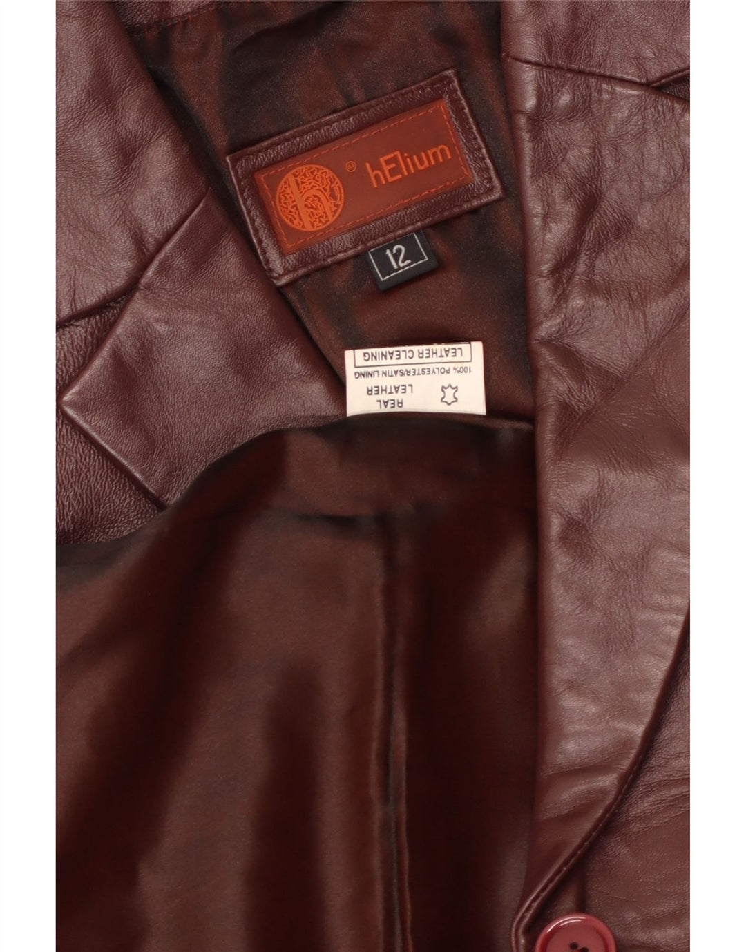 Helium Womens 3 Button Leather Blazer Jacket UK 12 Medium Maroon Leather