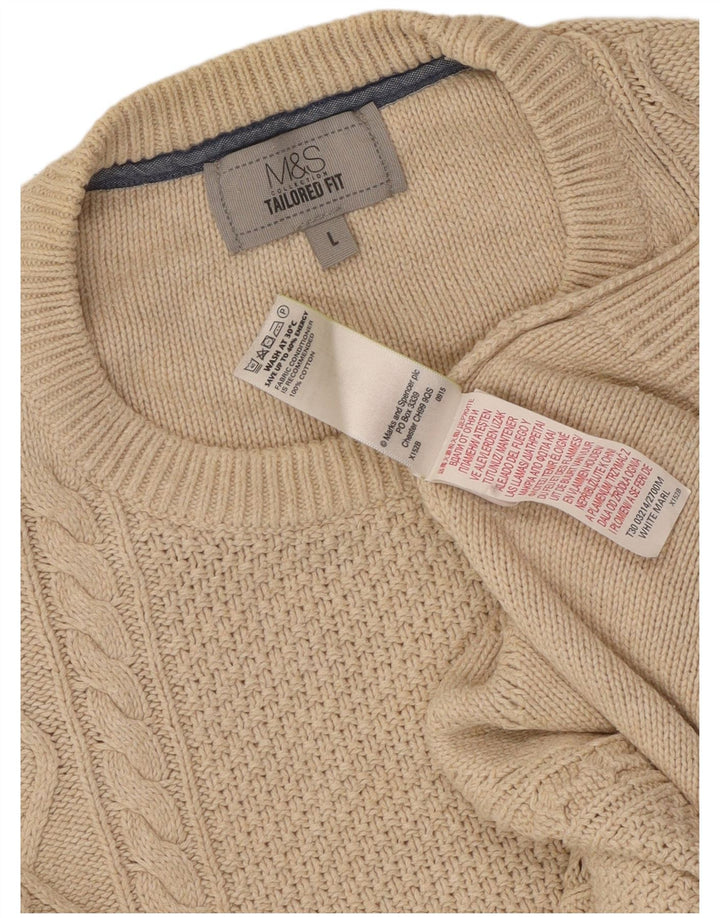 Marks & Spencer Mens Tailored Fit Crew Neck Jumper Sweater Large Beige