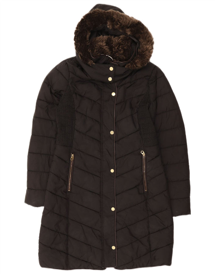 JOULES Womens Hooded Padded Coat UK 10 Small Black Polyester