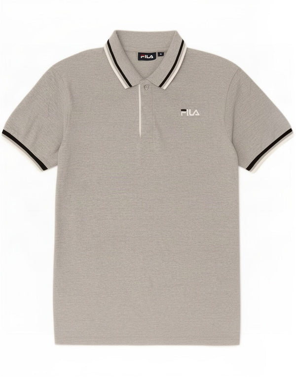 Polo da uomo Fila in cotone a righe grigio medio