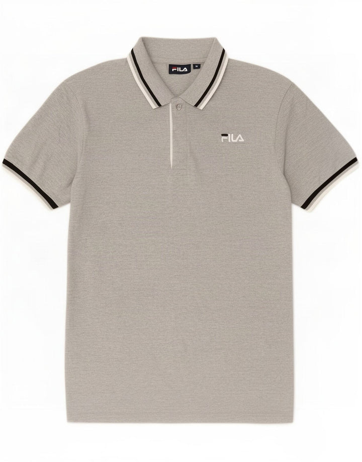 Polo da uomo Fila in cotone a righe grigio medio