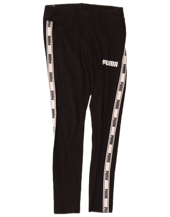 PUMA Womens Graphic Leggings UK 12 Medium  Black Colourblock Cotton