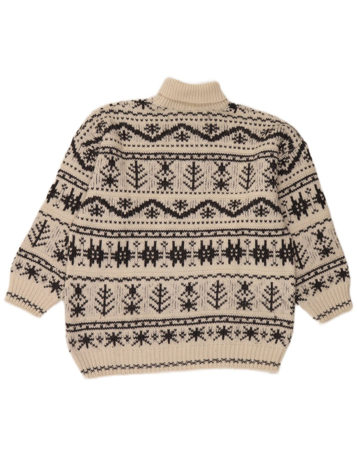 Vintage Herre rullehals sweater Medium Off White Fair Isle Akryl