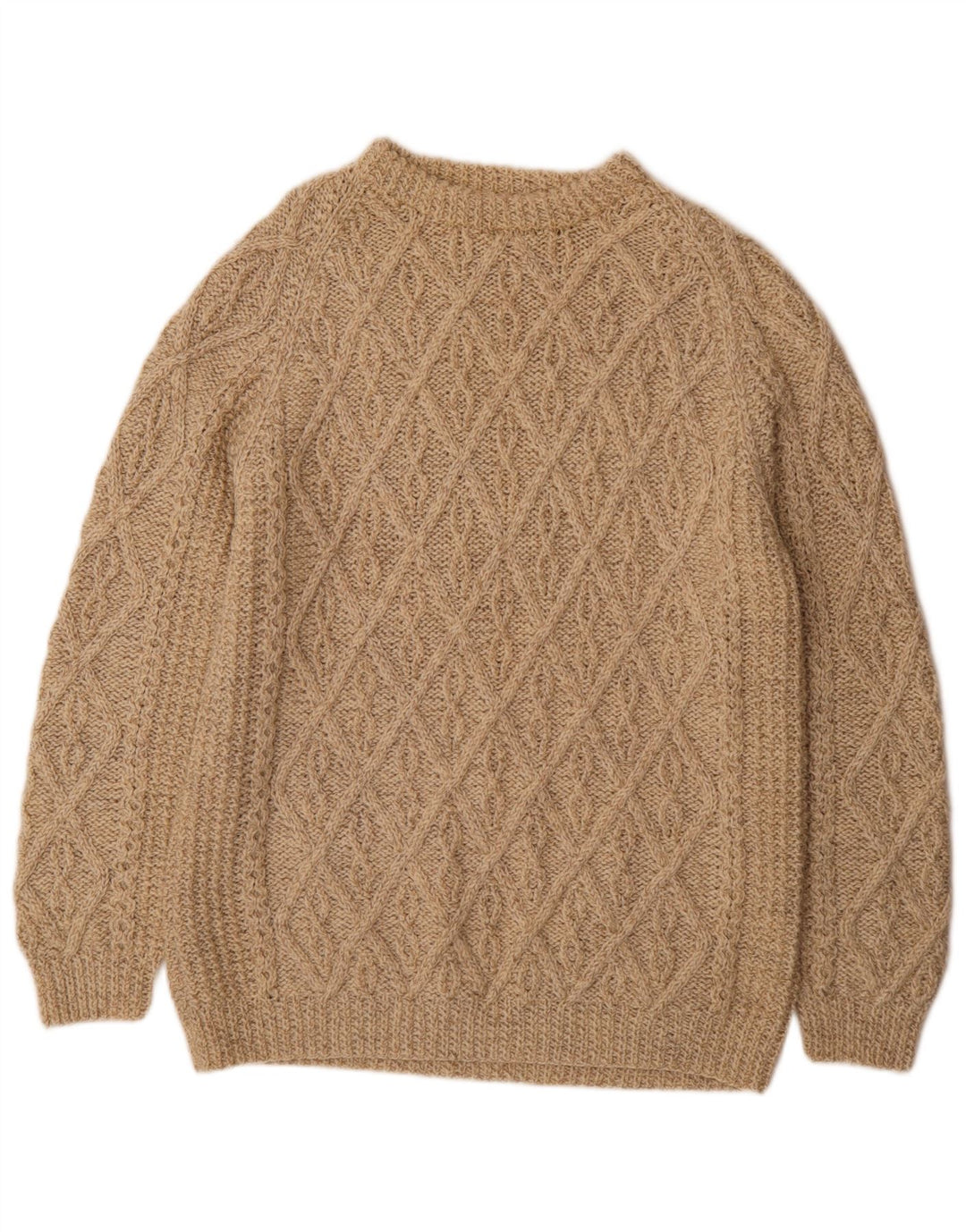 Vintage Mens Crew Neck Jumper Sweater Medium Beige Geometric