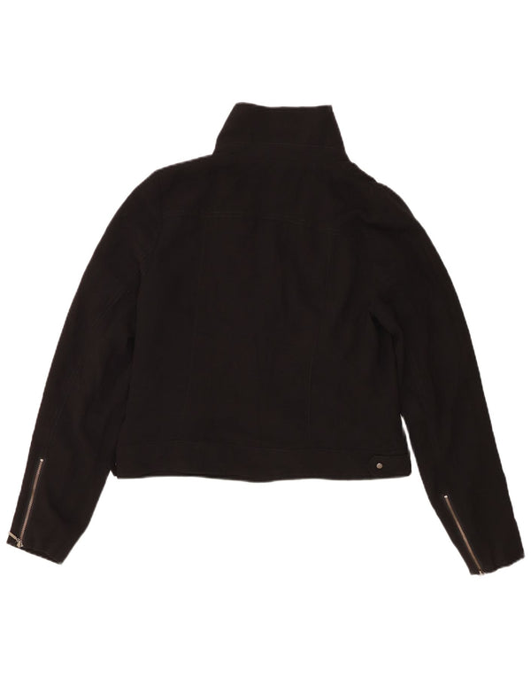 Oasis Womens Crop Biker Jacket UK 12 Medium Black Polyester