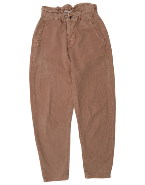 Zara Calça Chino Cônica Feminina Cintura Alta UE 36 XS W26 L26 Algodão Rosa