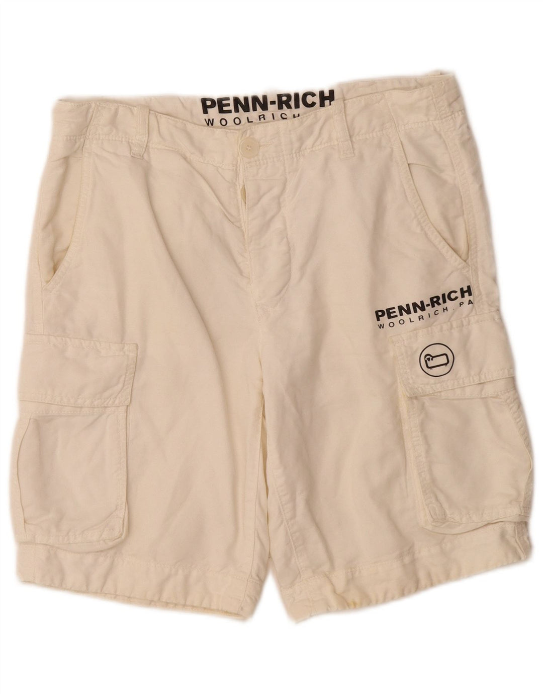 Woolrich Mens Penn-Rich Graphic Cargo Shorts Small W29  Off White Linen