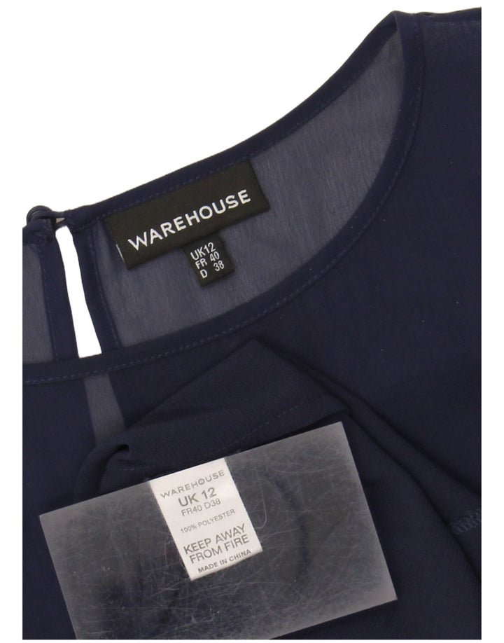 WAREHOUSE Womens Long Sleeve Shift Dress UK 12 Medium  Navy Blue Polyester