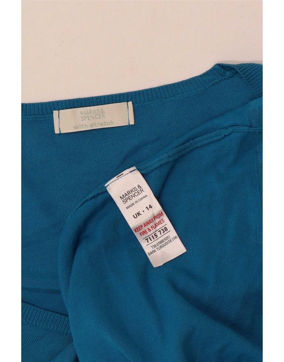 Marks & Spencer Top elasticizzato da donna a maniche lunghe UK 14 Viscosa blu medio
