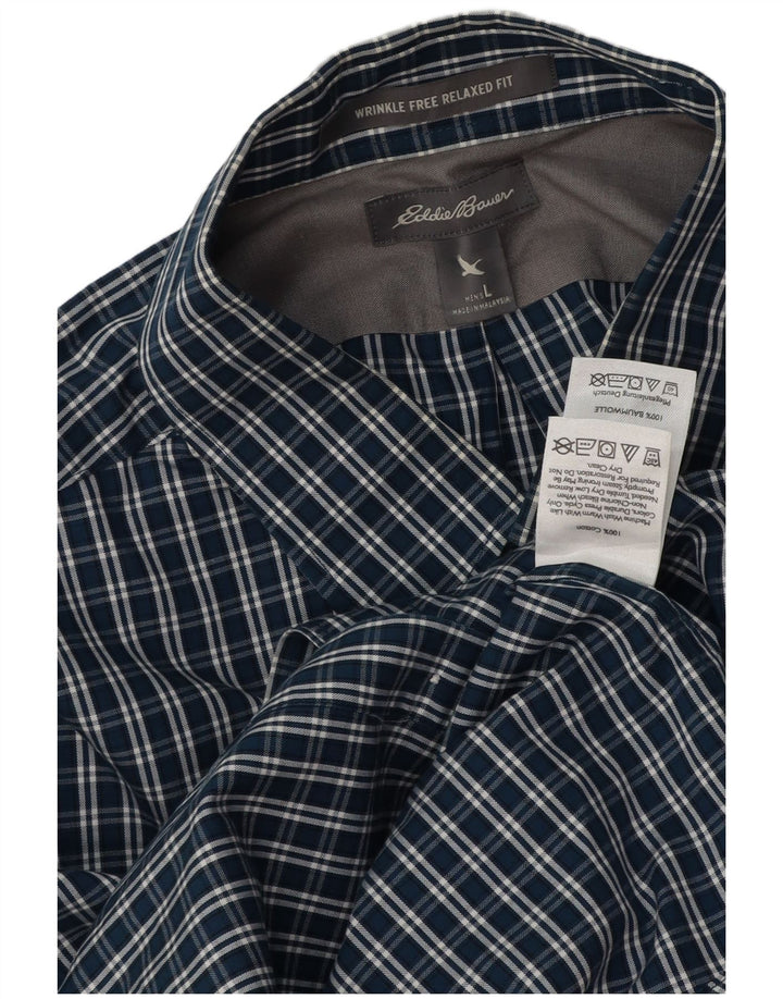 Eddie Bauer Mens Relaxed Fit Shirt Large Navy Blue Cotton