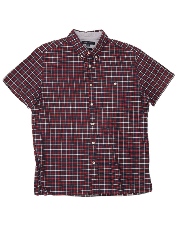 Camisa Tommy Hilfiger de manga corta y corte ajustado para hombre, talla grande, azul marino