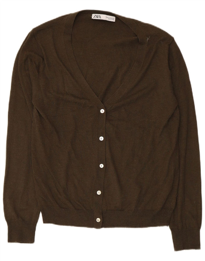 Zara Cardigan Femme Pull UK 12 Kaki Moyen