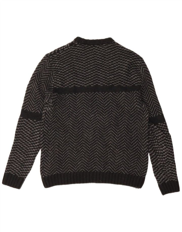 Zara Mens Crew Neck Jumper Sweater Large Black Chevron Nylon