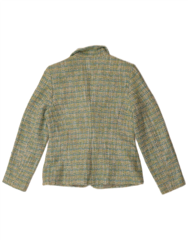 Vintage mujer 3 botones Blazer chaqueta IT 40 pequeño verde comprobar poliéster