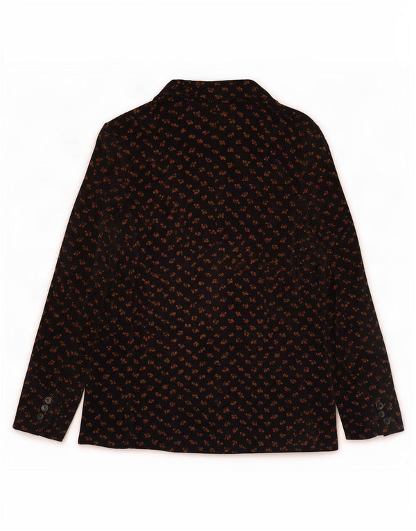 vintage Femmes 3 Bouton Velours Blazer Veste IT 48 XL Noir Floral